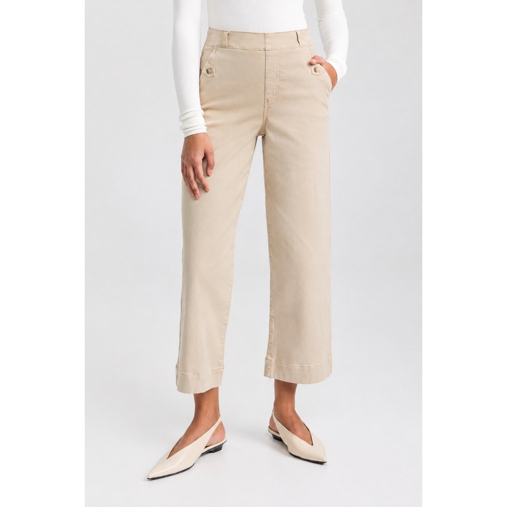 SPANX Stretch Twill Cropped Wide Leg Pants XS Bone Beige Khaki Pull On 20312R